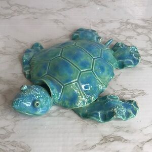 Ceramic colorful green turtle pottery figure home decor beach theme